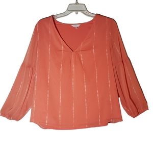 Time&Tru women's large lined recycled polyester orange striped pullover top. 582